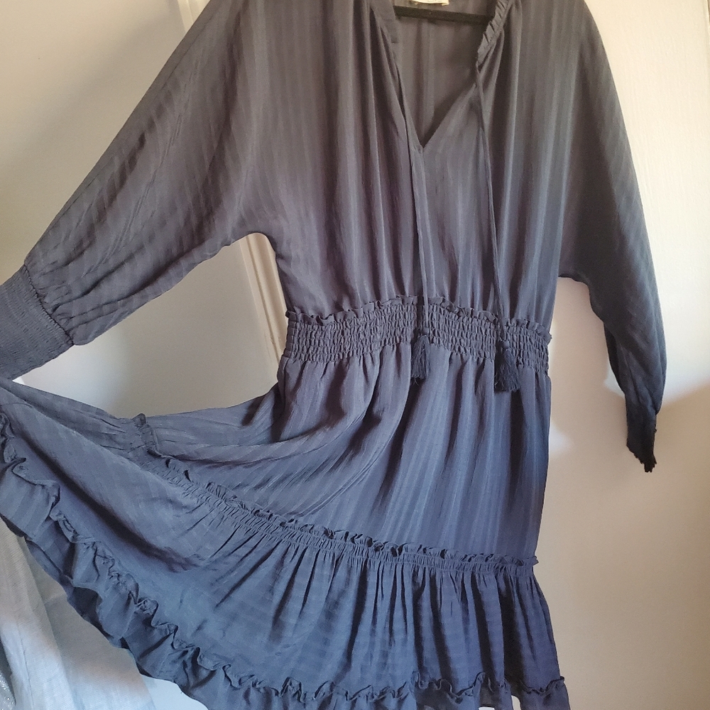 Lovestitch Blue Tiered Boho Dress Tassel Tie Size L MilkMaid Prairie Peasant - Picture 7 of 16